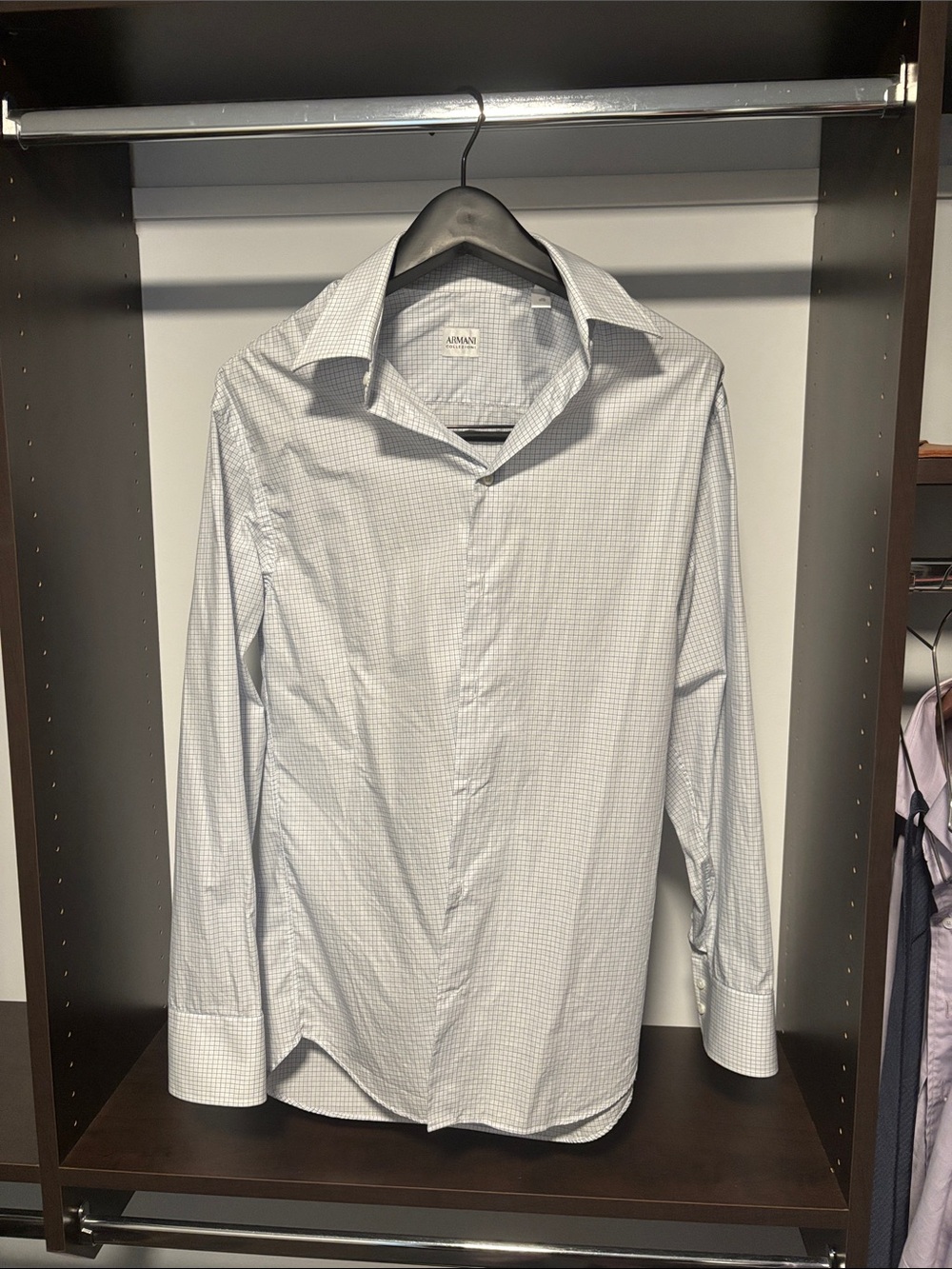 Armani Collezioni Blue Micro-Check Long-Sleeve Dress Shirt